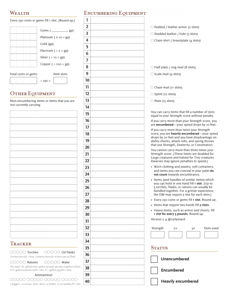 Inventory Tracking Sheet (With Simplified Encumbrance)   Dungeon In Simple Inventory Tracking Spreadsheet