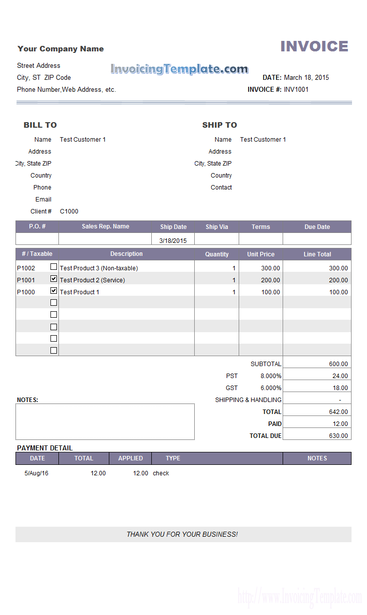 Invoice Sample With Partial Payment And Payment History With Payment Invoice Template