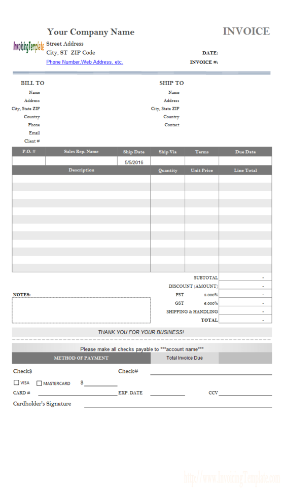 Invoice Template With Credit Card Payment Option In Payment Invoice Template
