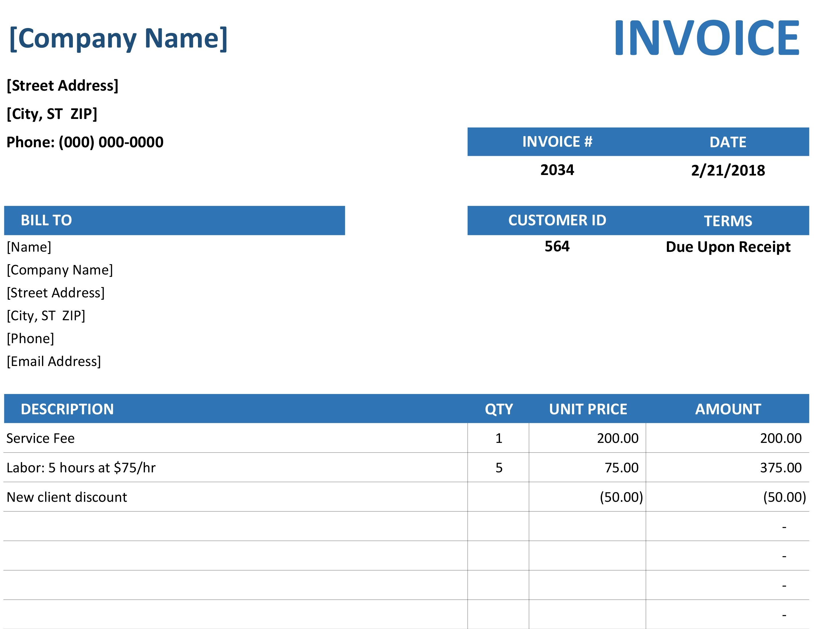 templates for invoices excel