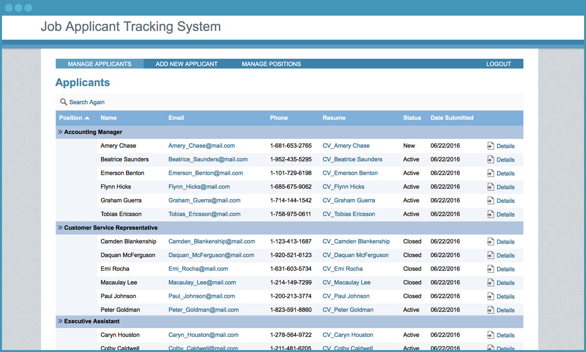 Job Applicant Tracking System - Free Application Template | Caspio for Applicant Tracking Spreadsheet Template