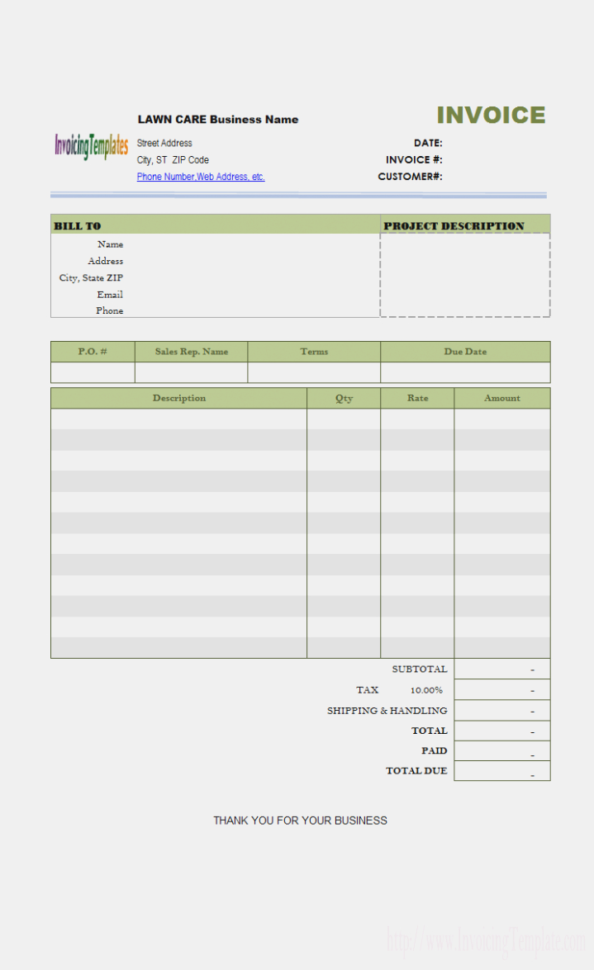 Lawn Care Invoice Template – Landscaping Invoice Template Free For Landscaping Invoice Template