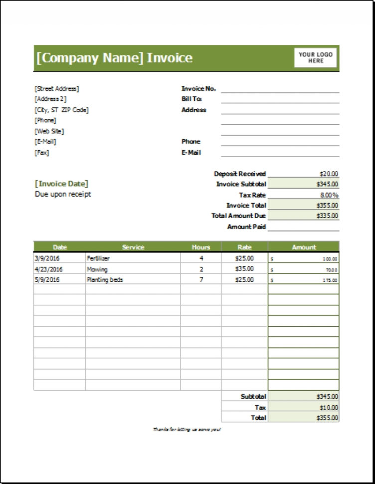 Lawn Care Invoice Template | Papillon Northwan Intended For Lawn Care Invoice Template