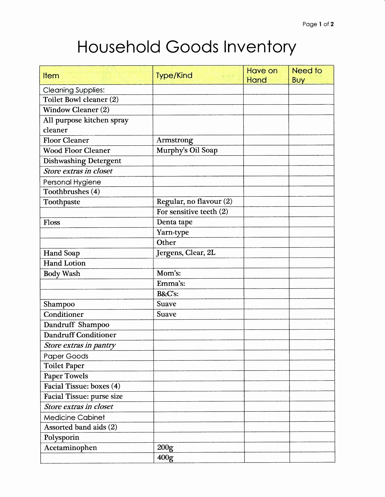 Linen Inventory Spreadsheet New Housekeeping Linen Inventory with