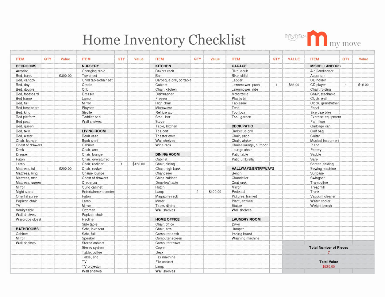 Household Inventory Spreadsheet — db-excel.com