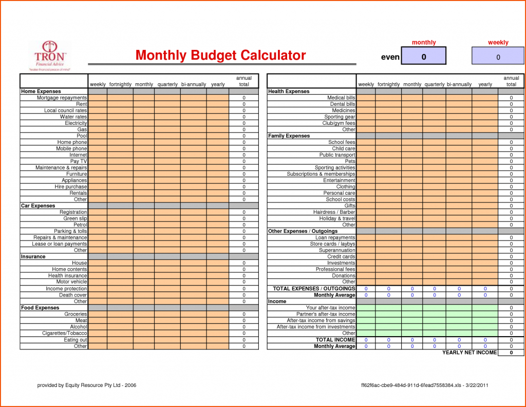 Monthly Budget Calculator Memo Templates Word : Oninstall within Household Budget Calculator Spreadsheet