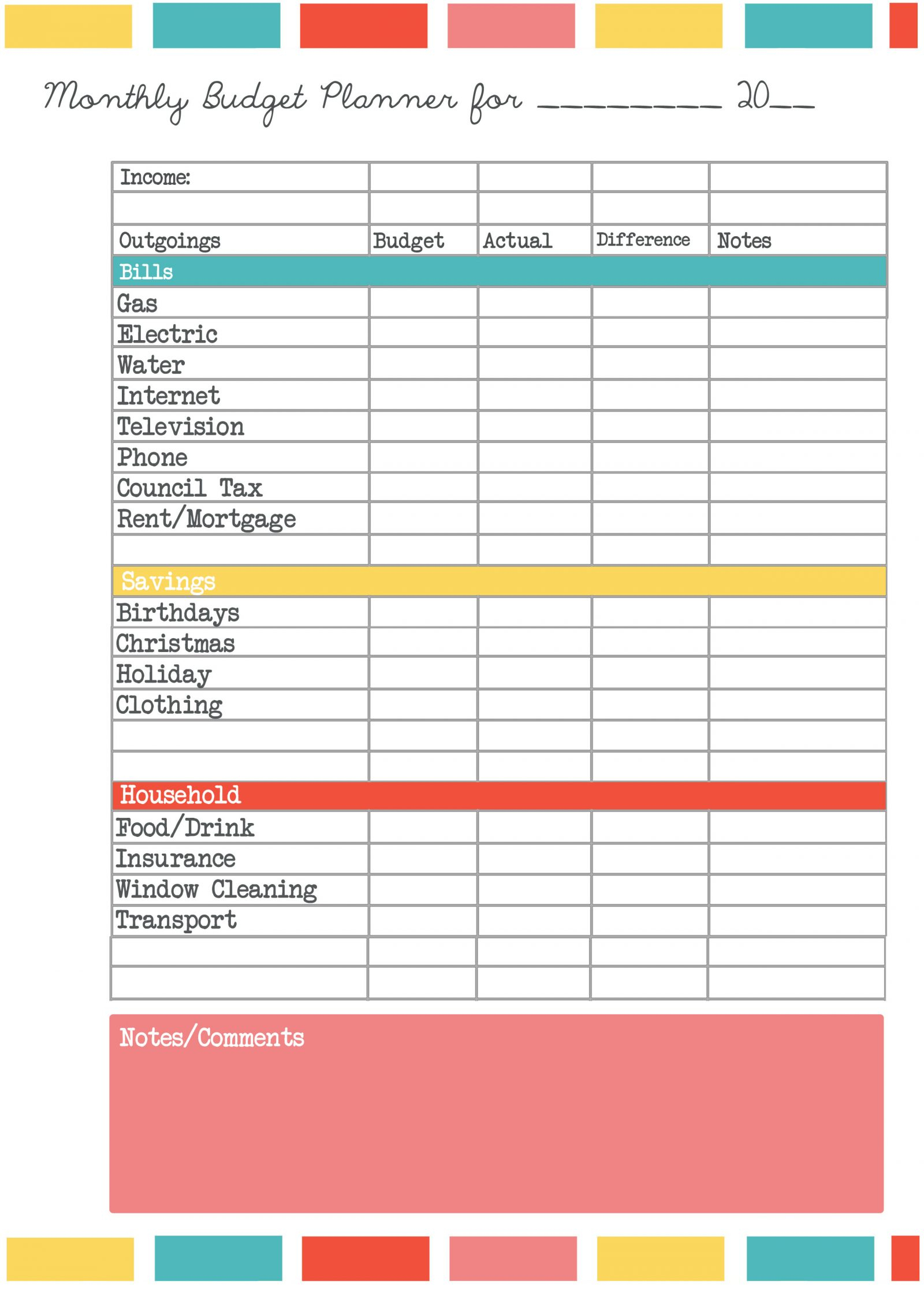 creating a household budget ion excel