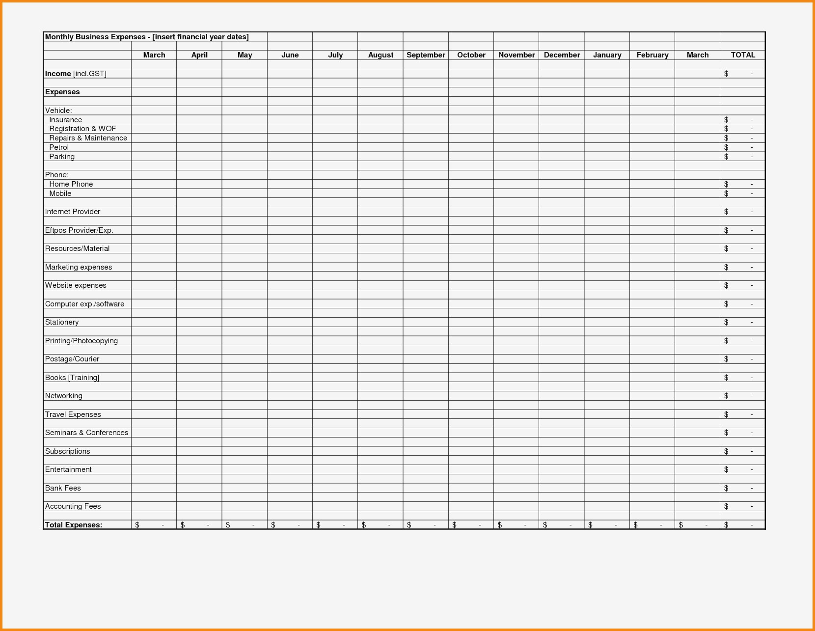 google sheet monthly expenses template