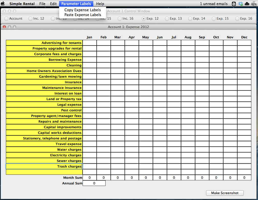 excel spreadsheet of monthly expenses