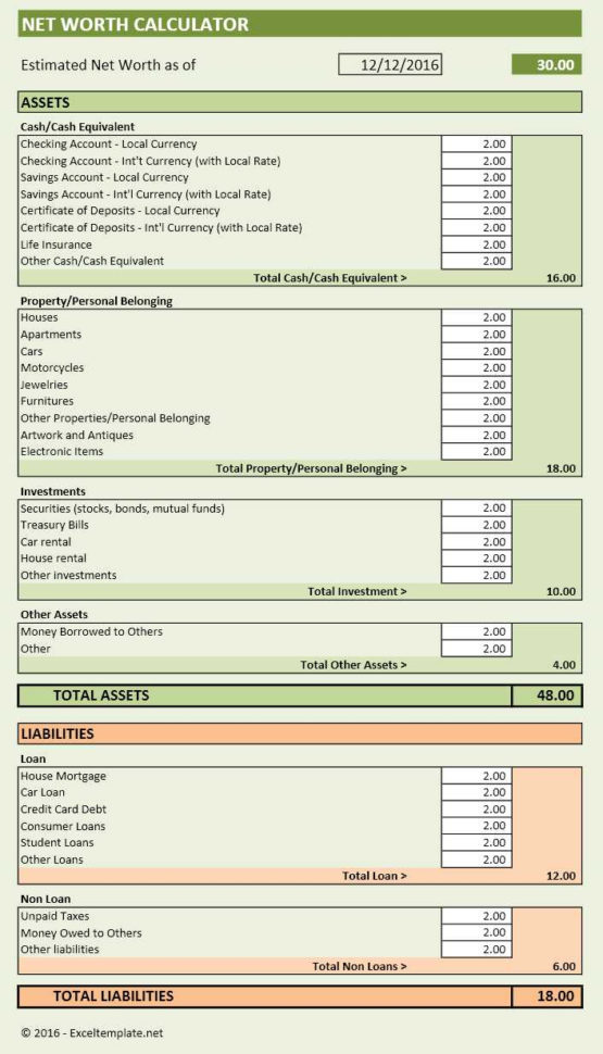 Net Worth Calculator | Excel Templates With Spreadsheet Net