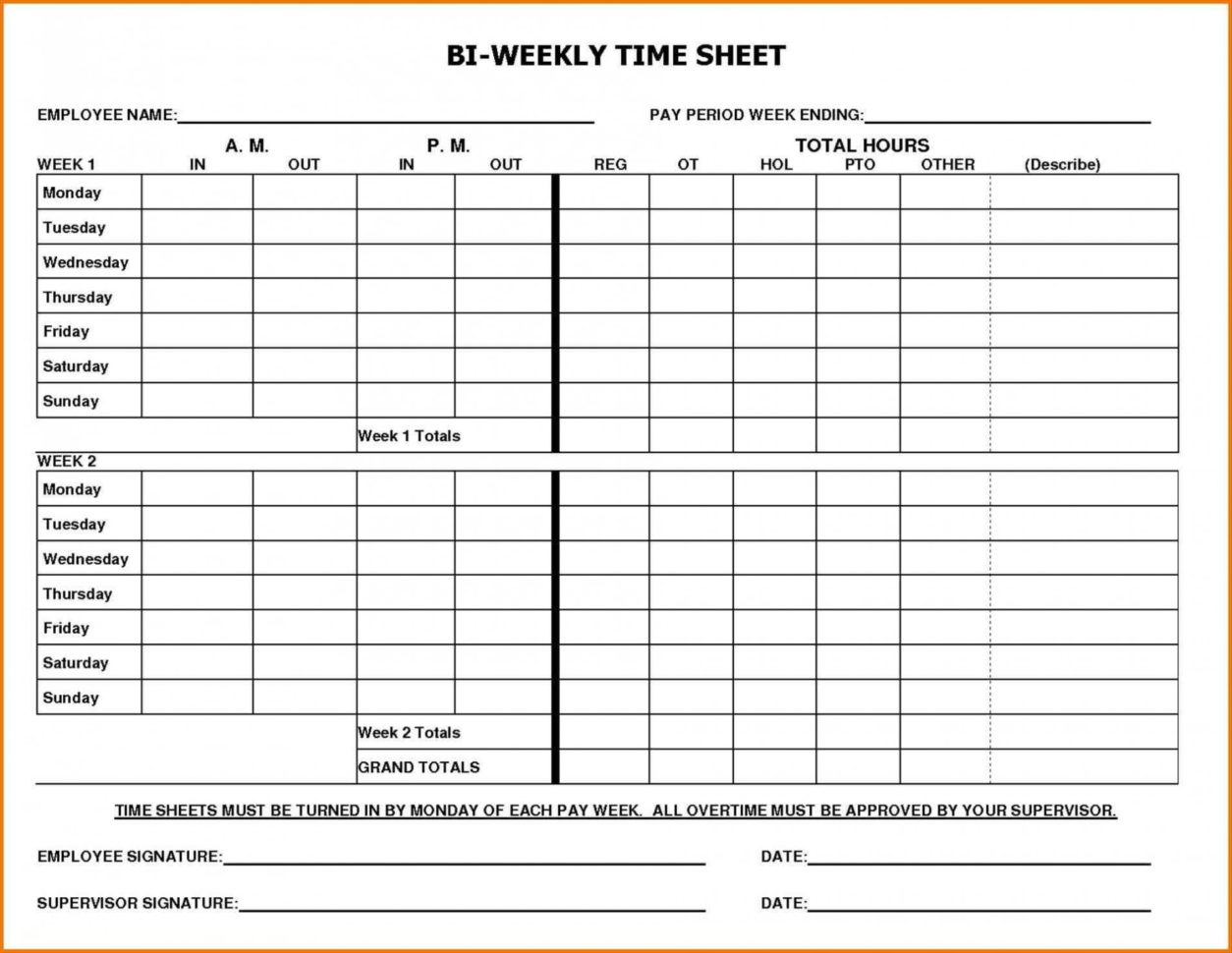 Of Blank Bi Weekly Timesheet Template Biweekly Time Sheet With Sick Intended For Biweekly Payroll Timesheet Template