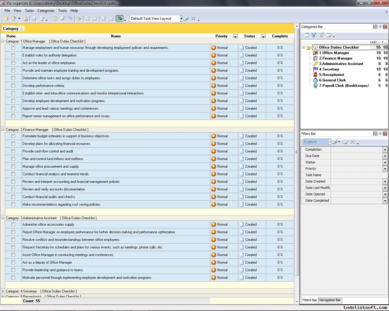 Office Duties Checklist To Do List, Organizer, Checklist, Pim For and