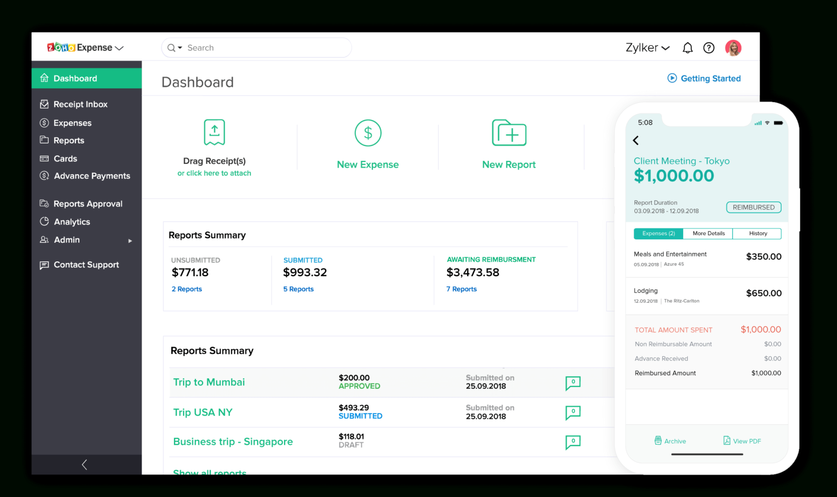Online Expense Report Software | Zoho Expense Inside Business Expense Tracking Software