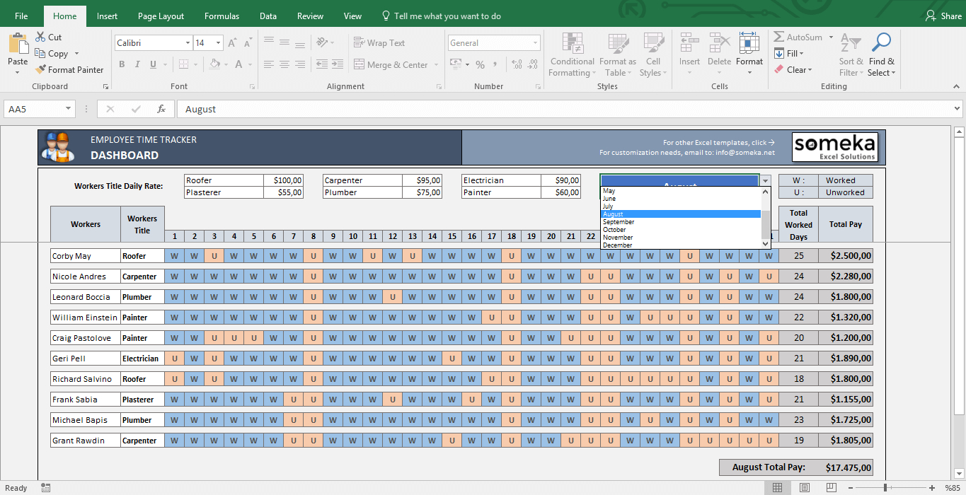 Payroll Template - Excel Timesheet Free Download And Employee Time Tracking Excel Template