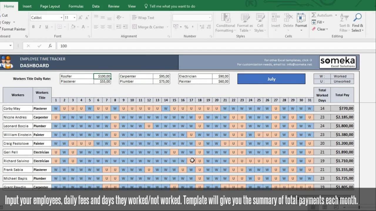 Payroll Template - Excel Timesheet Free Download With Employee Time Tracking In Excel
