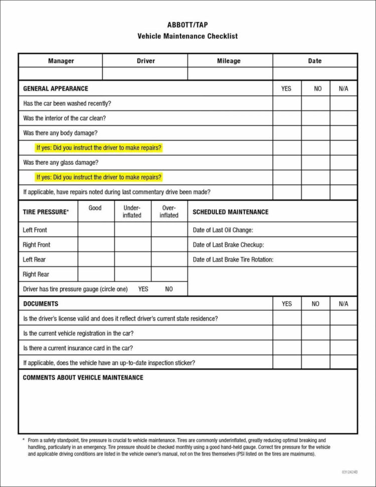 preventive maintenance checklist template excel