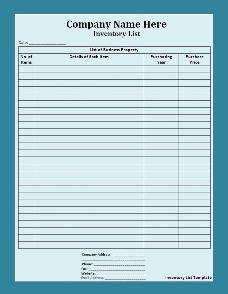 Printable And Blank Inventory List Control Spreadsheet Template For Within Basic Inventory Spreadsheet Template