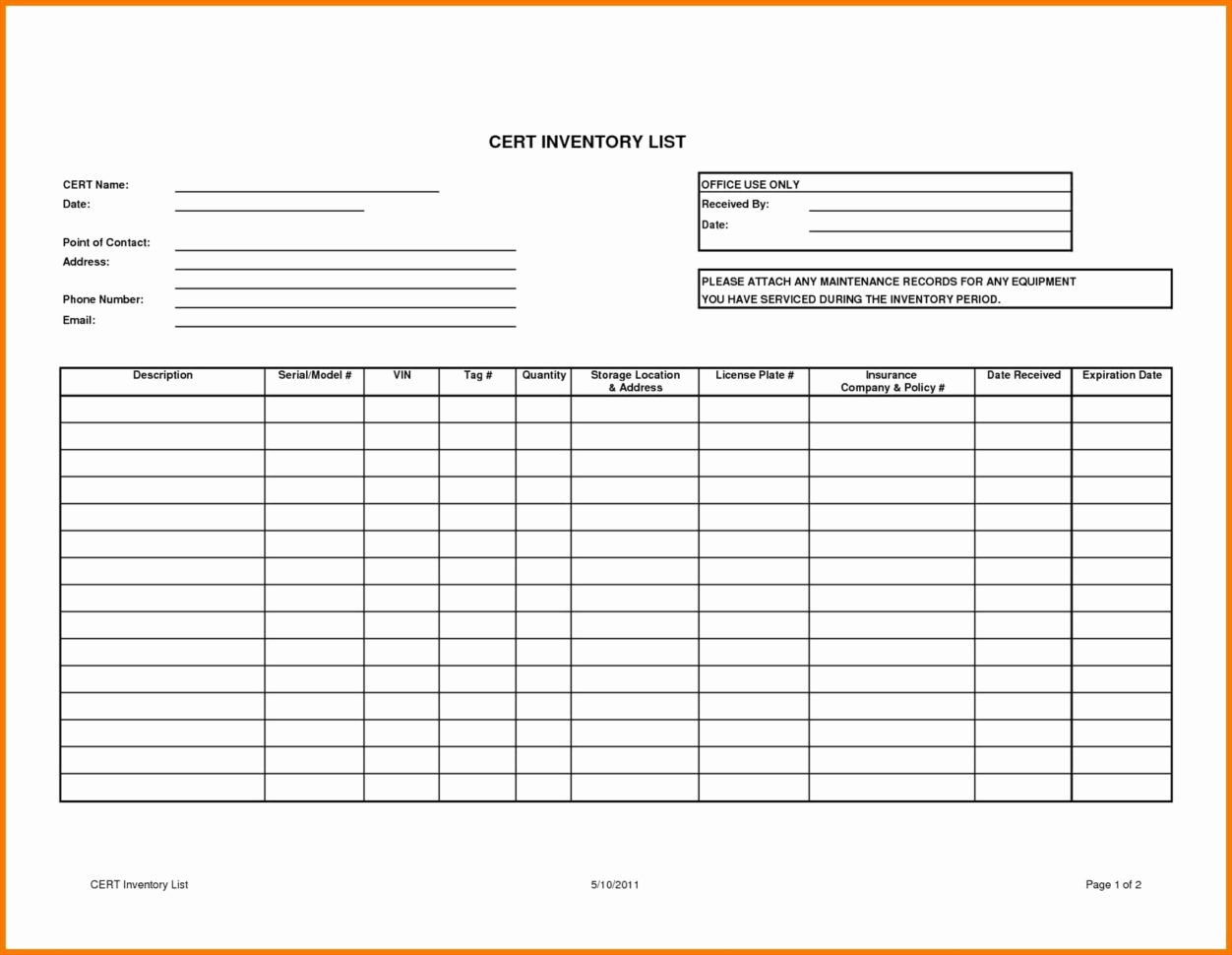 Printable Blank Inventory List Insurance Purposes   Restaurant In Printable Inventory List Template