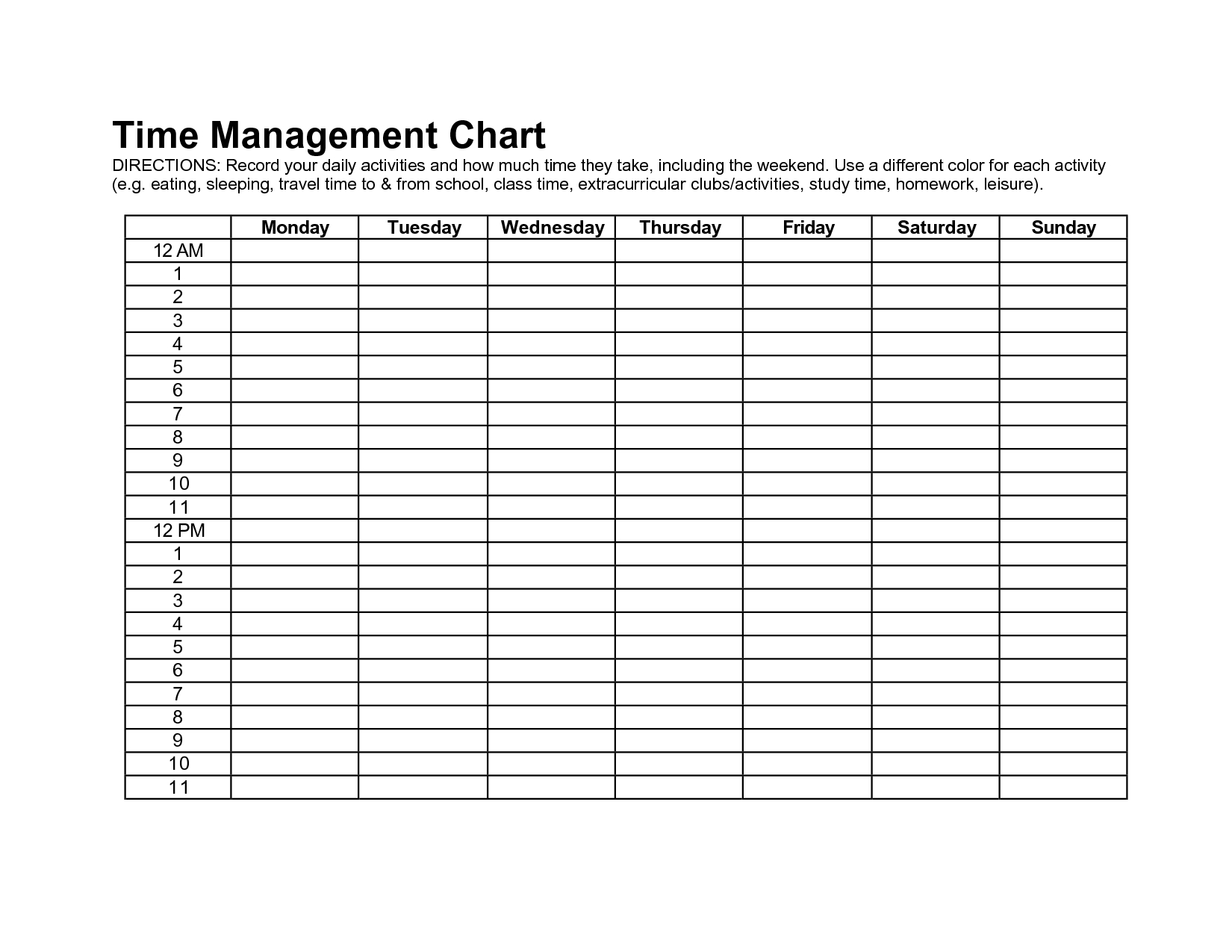 Time Management Sheet Template —