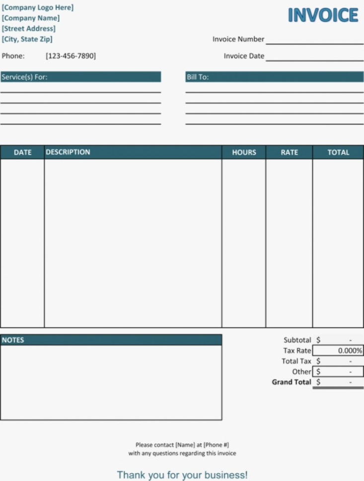 Printable Invoice Template Excel Monthly Blank Service Templates All For Monthly Invoice Template