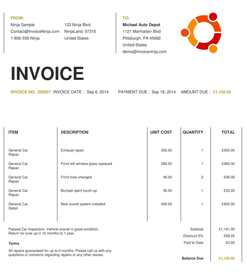 Professional Invoice Template Design | Invoice Ninja Within Professional Invoice Template