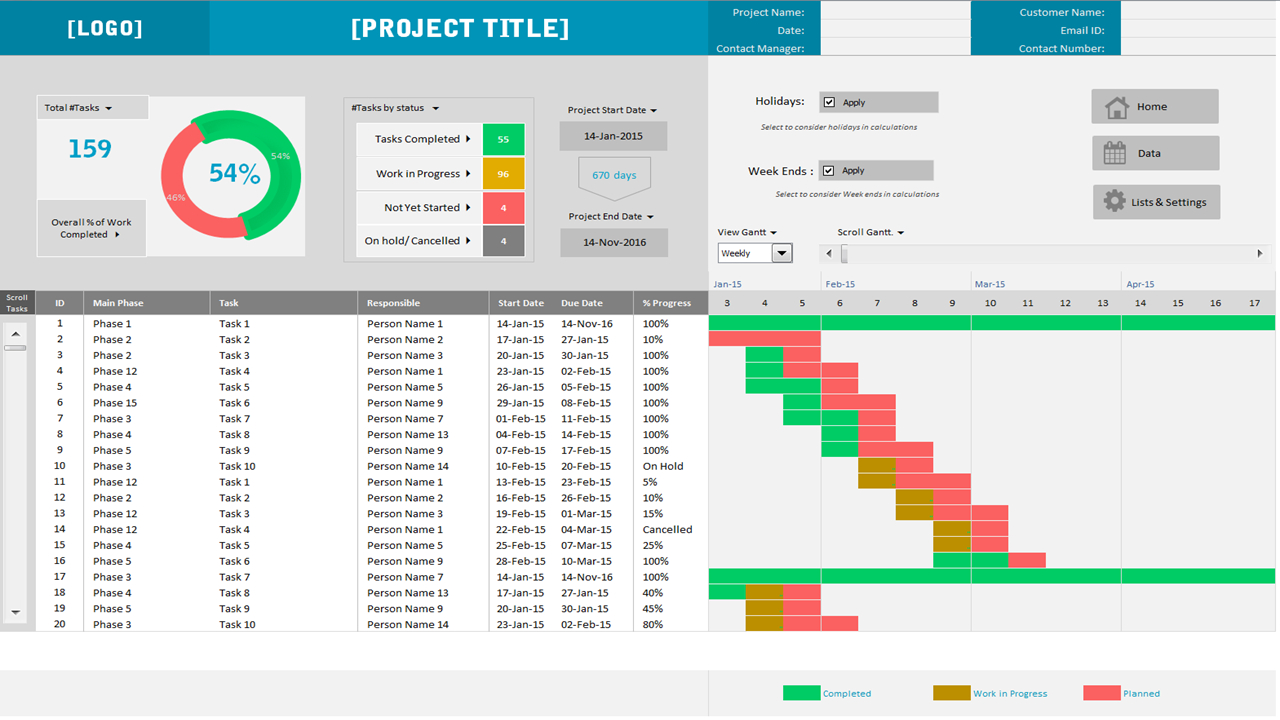 excel project planner templates