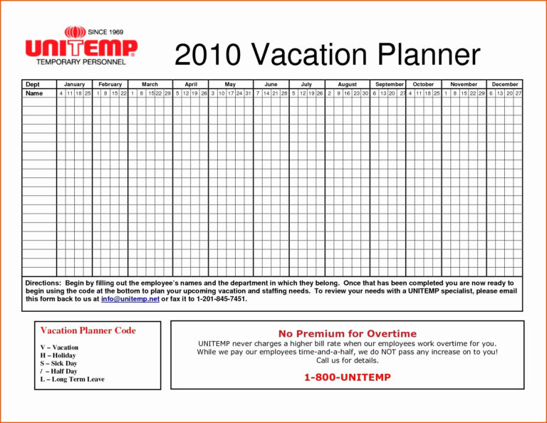 Vacation Tracking Spreadsheet — Db 8460