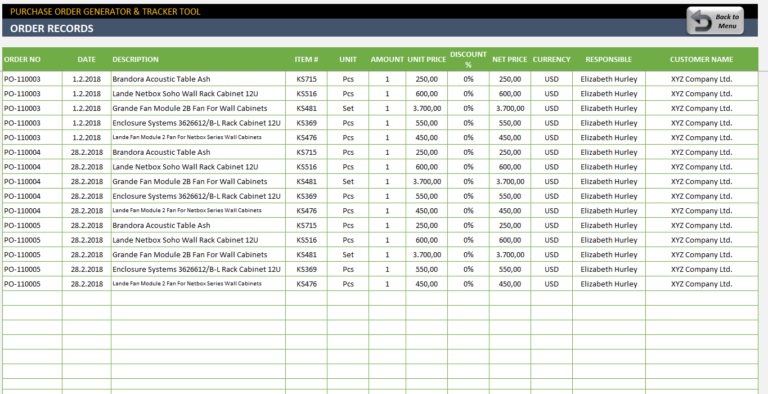 Purchase Order Template - Excel Po Generator & Tracker Tool within ...