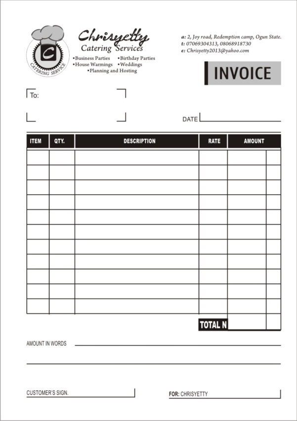 Receipt – Bmc Within Catering Service Invoice — Db-excel.com