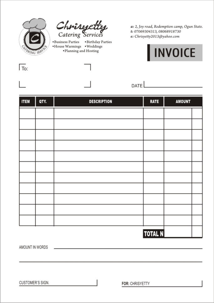 Receipt – Bmc Within Catering Service Invoice