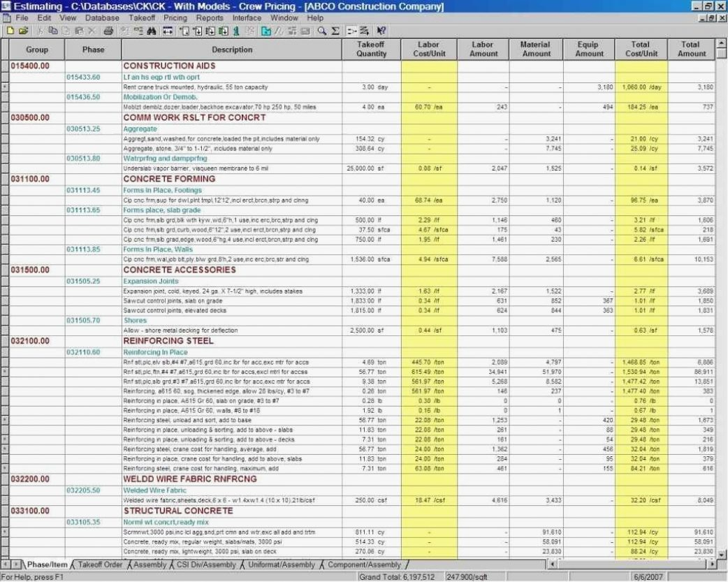 Residential Construction Estimating Spreadsheets Cost Estimate with Estimating Spreadsheets