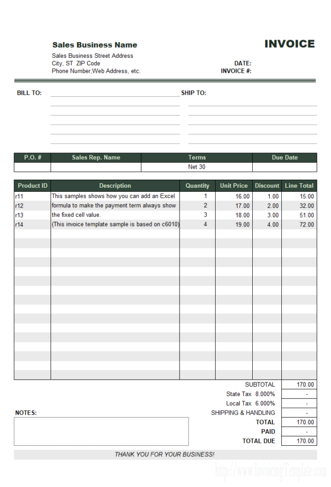 Sales Invoice Template For United States With Invoice Excel Template