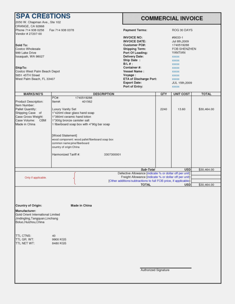 Sample Commercial Invoice Template – Goal.goodwinmetals – Invoice Inside Shipping Invoice Template