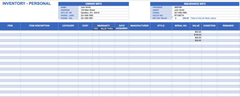 Sample Inventory Checkout Sheet Sample Inventory Spreadsheet for ...