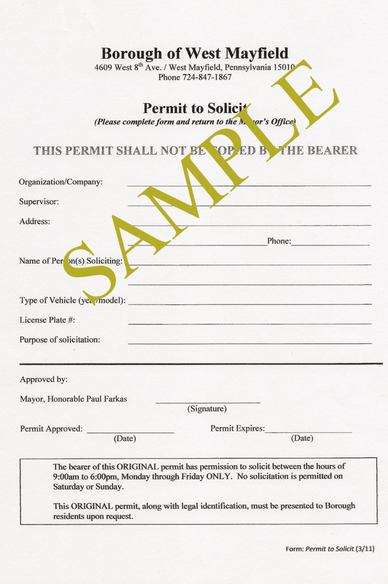 Sample Solicitation Permit | West Mayfield Borough with Business