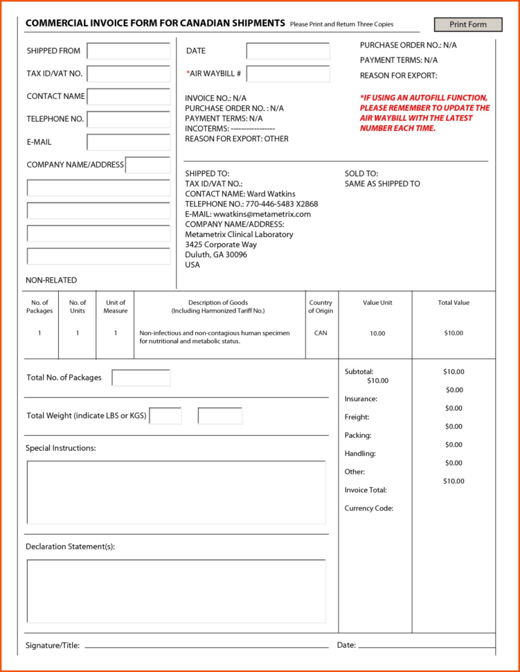 Shipping Invoice Template Excel Example Of Mercial Invoice For Inside Shipping Invoice Template