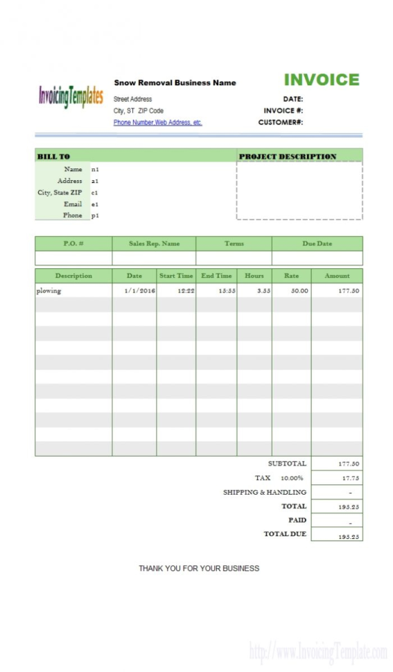 Snow Removal Billing Format Excel Hourly Invoice Template | Invoice With Hourly Invoice Template