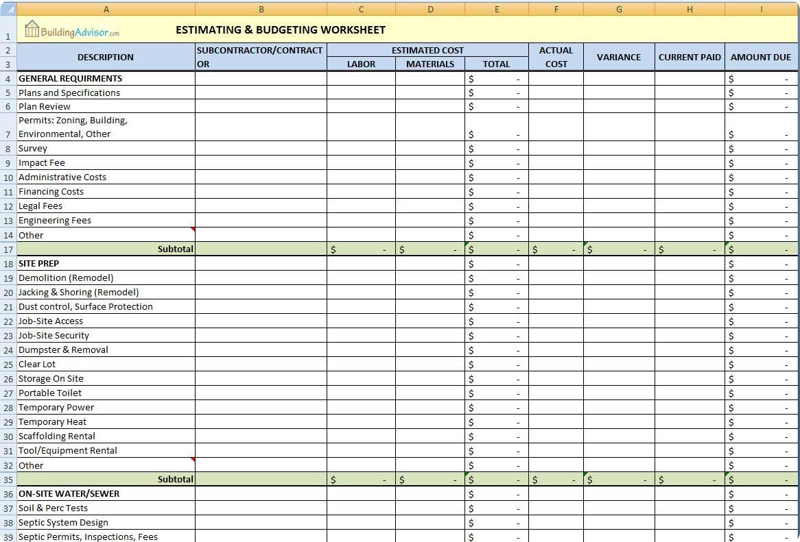 Spreadsheet Example Of House Building Costting Sheet Template With House Building Cost Spreadsheet