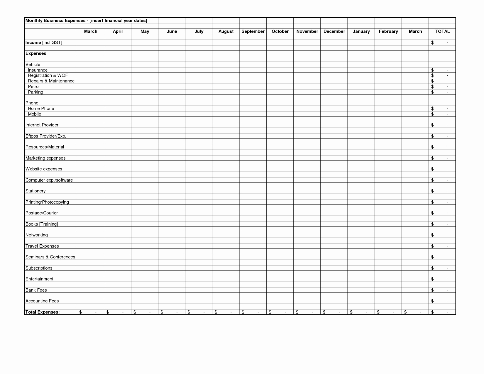 google sheets monthly expense template