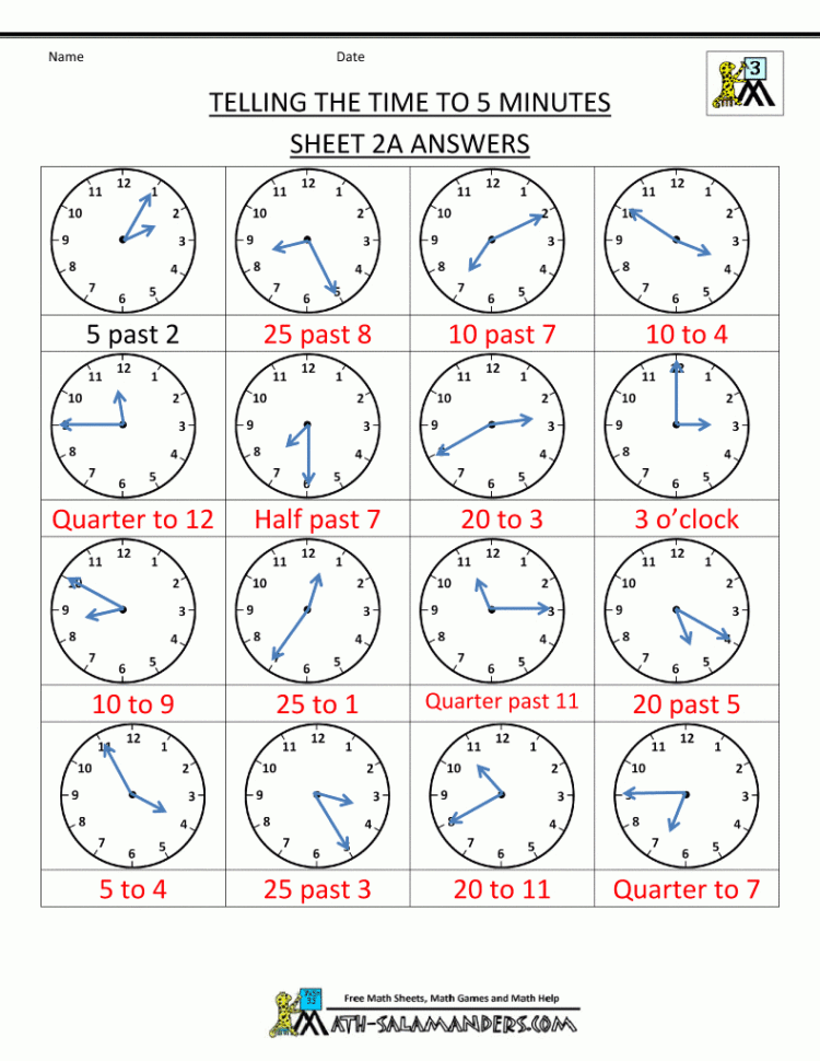 Telling Time Clock Worksheets To 5 Minutes Throughout Time Clock Cheat Sheet