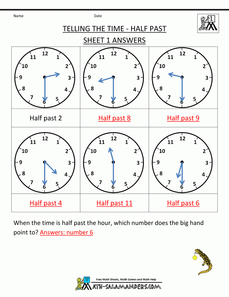 Telling Time Worksheets - O'clock And Half Past To Time Clock Cheat Sheet