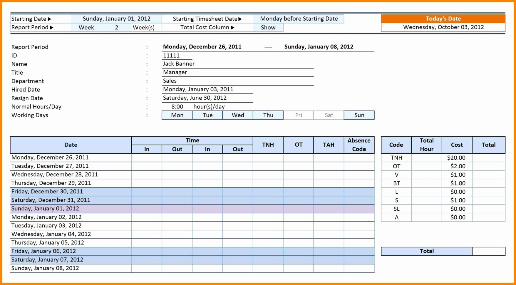 Project Time Tracking Template —