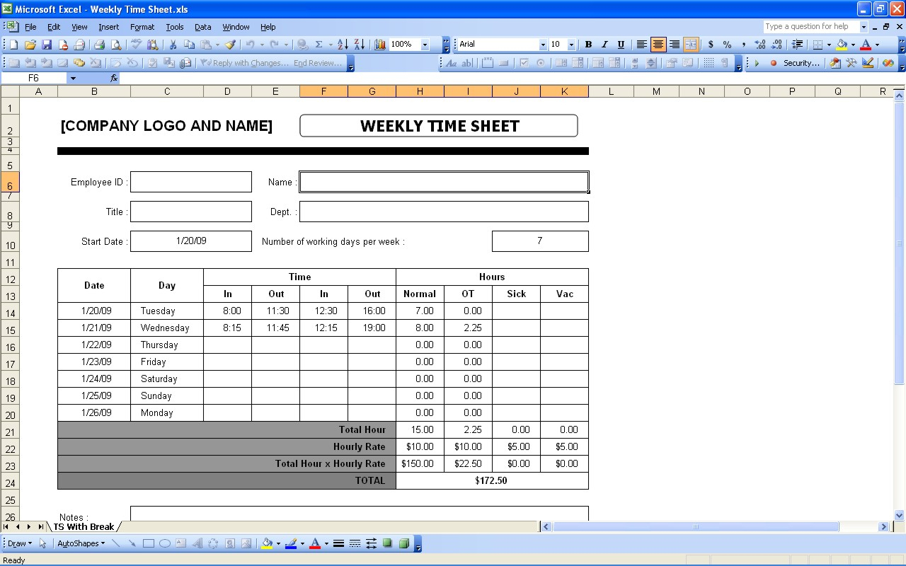 Time Sheets | Excel Templates Within Payroll Weekly Timesheet Template