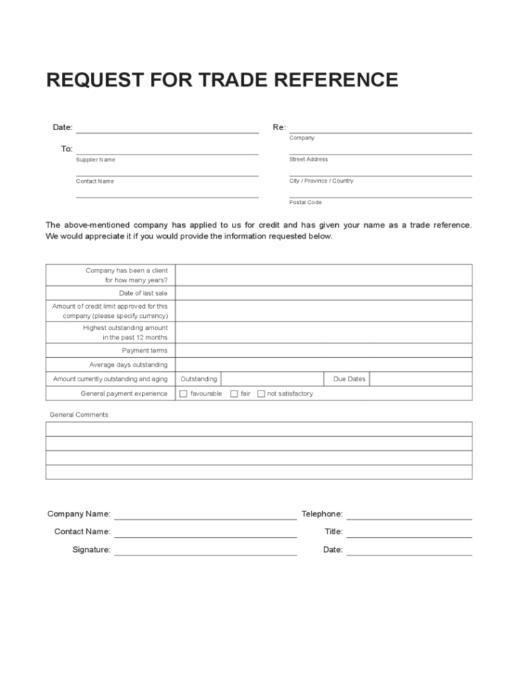 Trade Reference Template   5 Free Templates In Pdf, Word, Excel Inside Business Credit Reference Form
