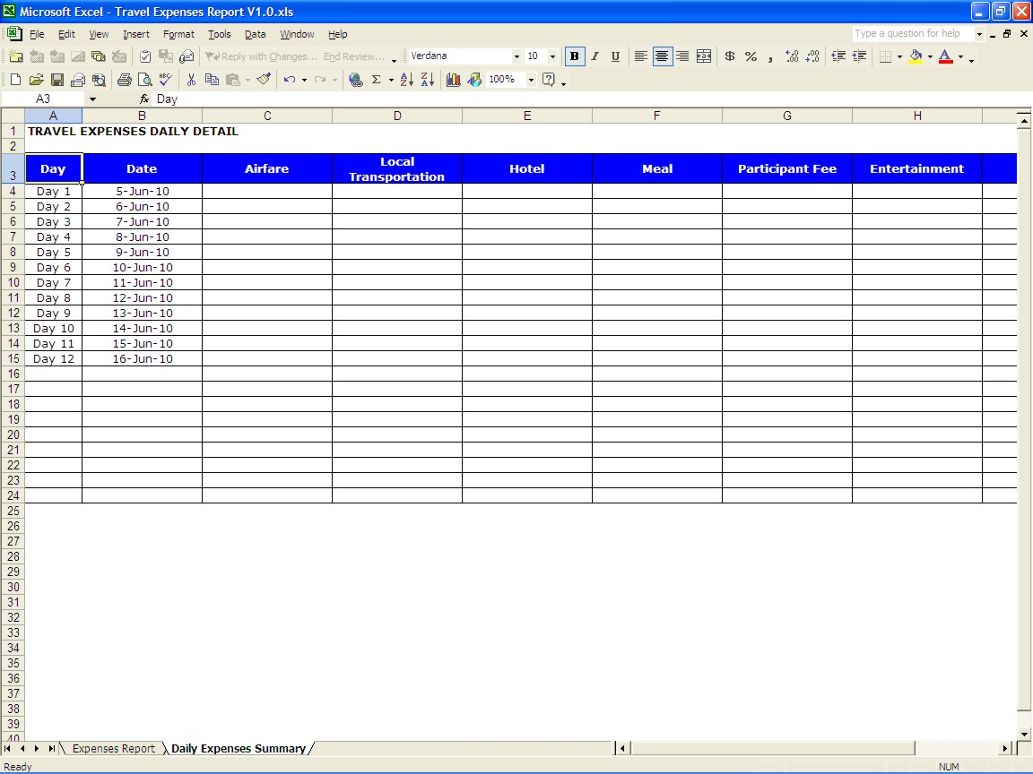 Travel Expenses Report | Excel Templates Inside Business Travel Expense Report Template