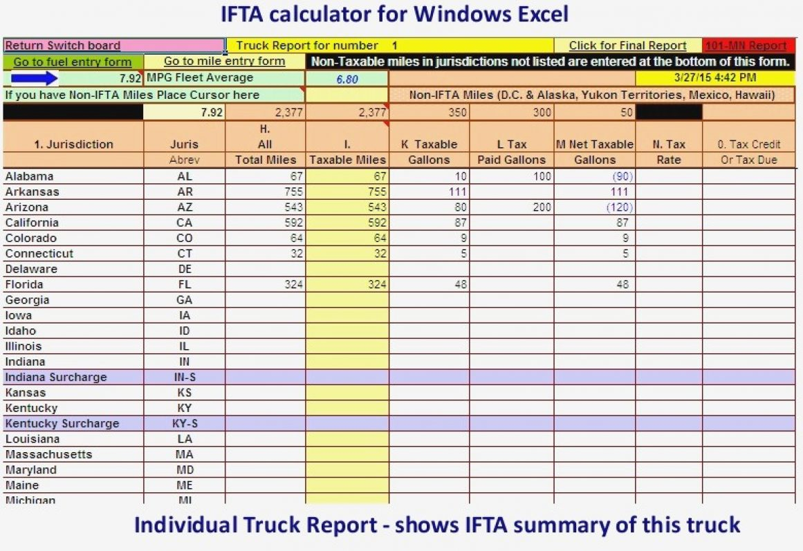 Trucking Driver Fleet Spreadsheet Ifta Fuel Tax Truck Report Full With Ifta Spreadsheet