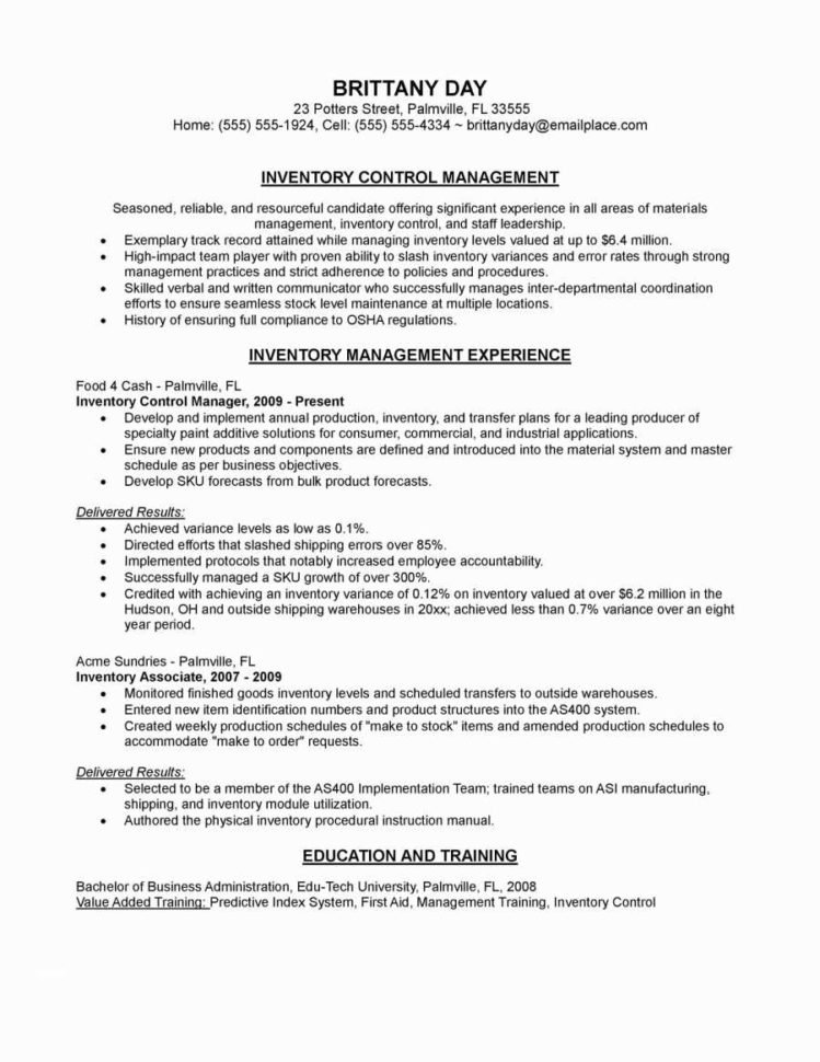 Warehouse Manager Resume Sample Elegant Warehouse Inventory Intended For Warehouse Inventory Management Spreadsheet