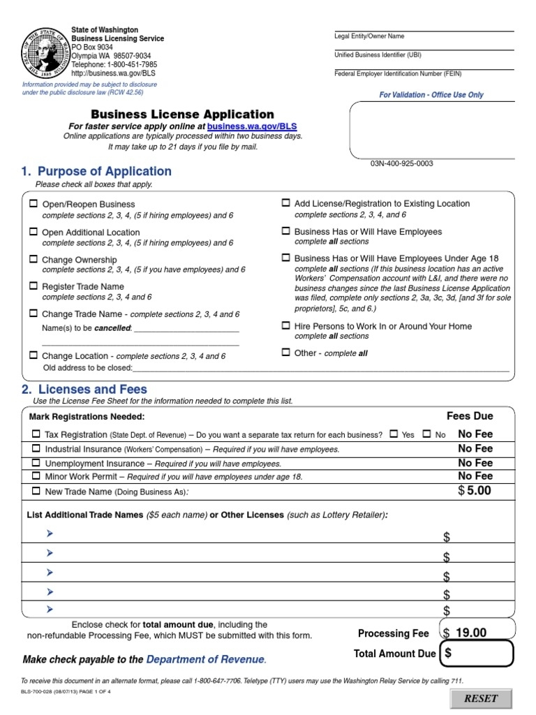 Washington Business License Application Docshare.tips Intended For To Olympia Business License