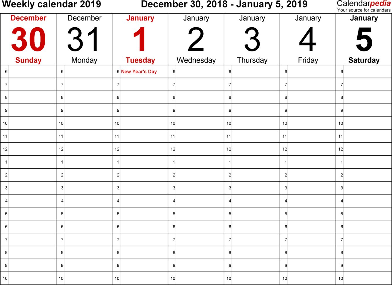 Weekly Calendar 2019 For Excel   12 Free Printable Templates Within Time Management Excel Template