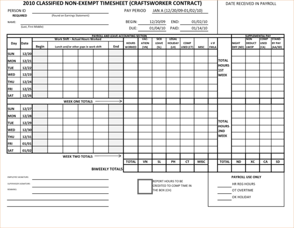 Weekly Time Card Calculator With Lunch Break | Cardjdi in Timesheet